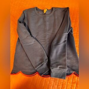 JCrew Cornflower Blue sweatshirt with hot pink scalloped hem